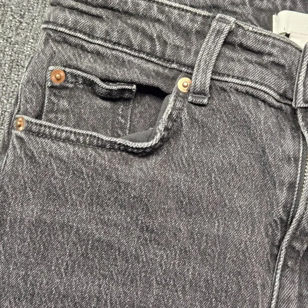 H&M Women’s Jeans 8 Black High Waist Straight Leg Frayed Hem Ankle Denim